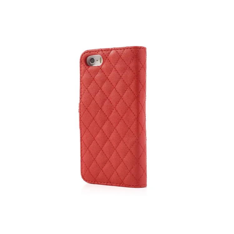 Grid Leather Card Holder Case for iPhone 5 5s - Red