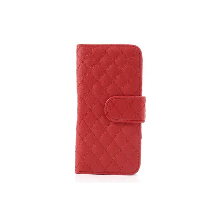 Grid Leather Card Holder Case for iPhone 5 5s - Red