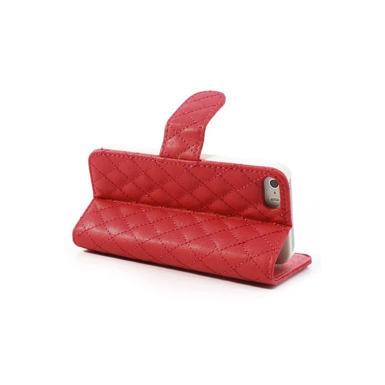 Grid Leather Card Holder Case for iPhone 5 5s - Red