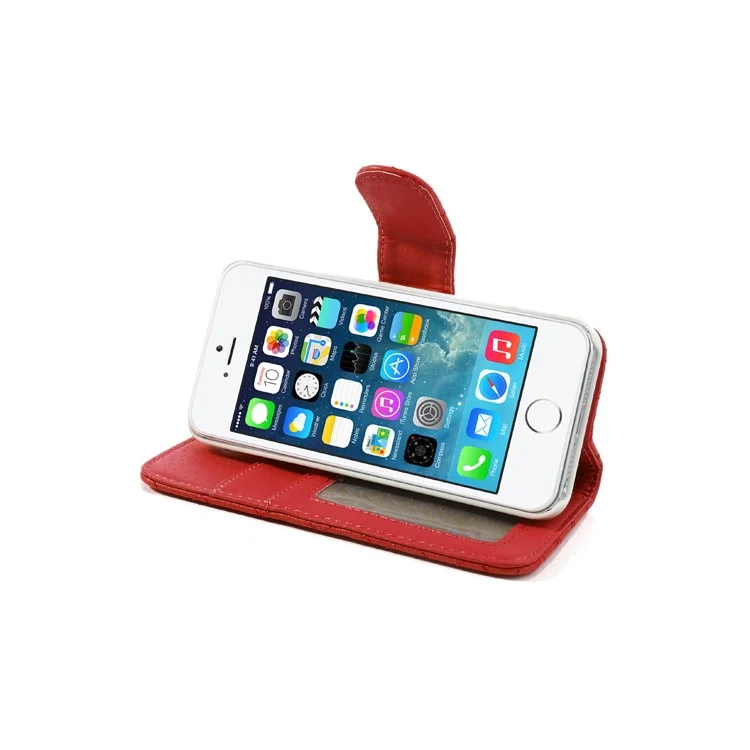 Grid Leather Card Holder Case for iPhone 5 5s - Red