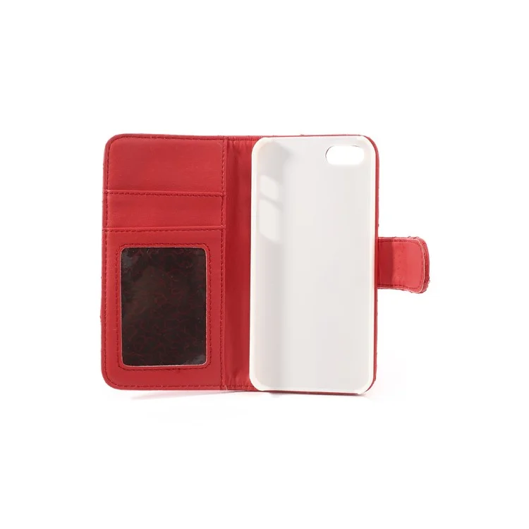 Grid Leather Card Holder Case for iPhone 5 5s - Red