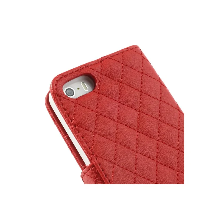 Grid Leather Card Holder Case for iPhone 5 5s - Red