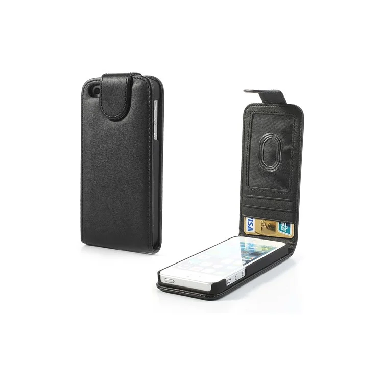 Black Vertical Leather Card Holder Case for iPhone 5 5s