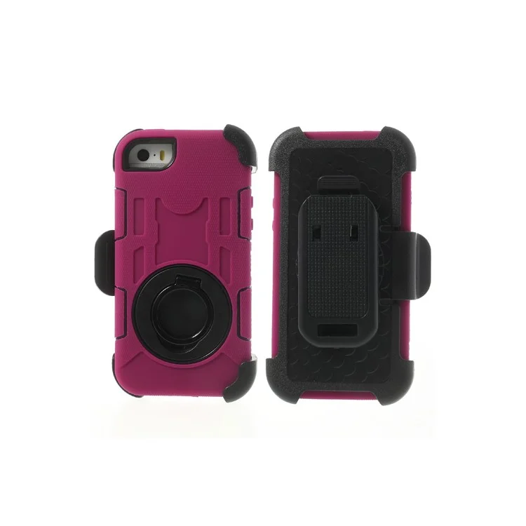 Rose 4-Piece PC & Silicone High Impact Hybrid Case Shell for iPhone 5s 5c 5 w/ Swivel Belt Clip Stand
