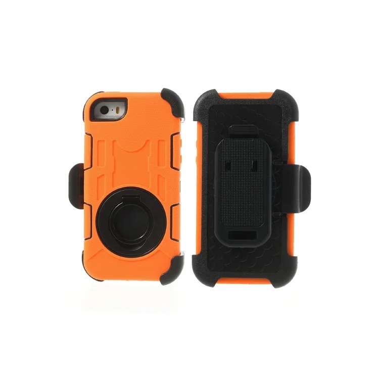 Orange for iPhone 5s 5c 5 4-Piece PC & Silicone High Impact Combo Case w/ Swivel Belt Clip Holder