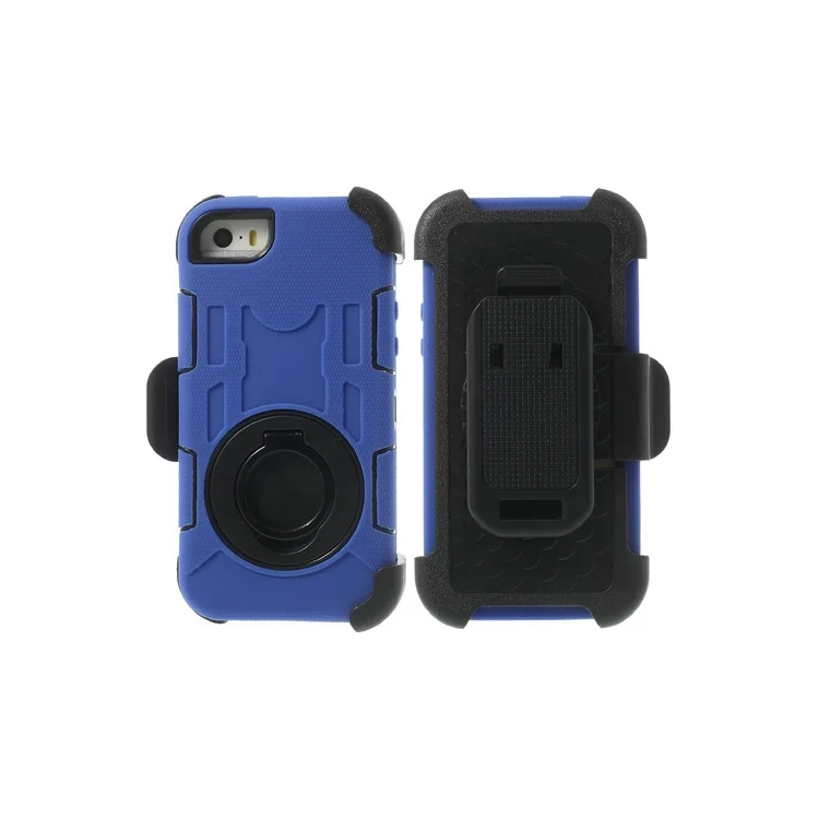 Deep Blue 4-Piece PC & Silicone High Impact Hybrid Cover w/ Swivel Belt Clip Holder for iPhone 5s 5c 5