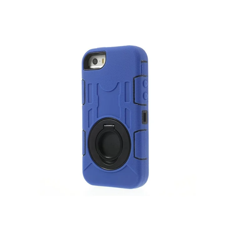 Deep Blue 4-Piece PC & Silicone High Impact Hybrid Cover w/ Swivel Belt Clip Holder for iPhone 5s 5c 5