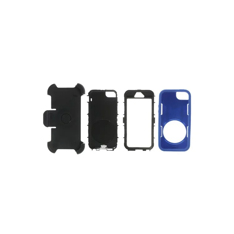 Deep Blue 4-Piece PC & Silicone High Impact Hybrid Cover w/ Swivel Belt Clip Holder for iPhone 5s 5c 5