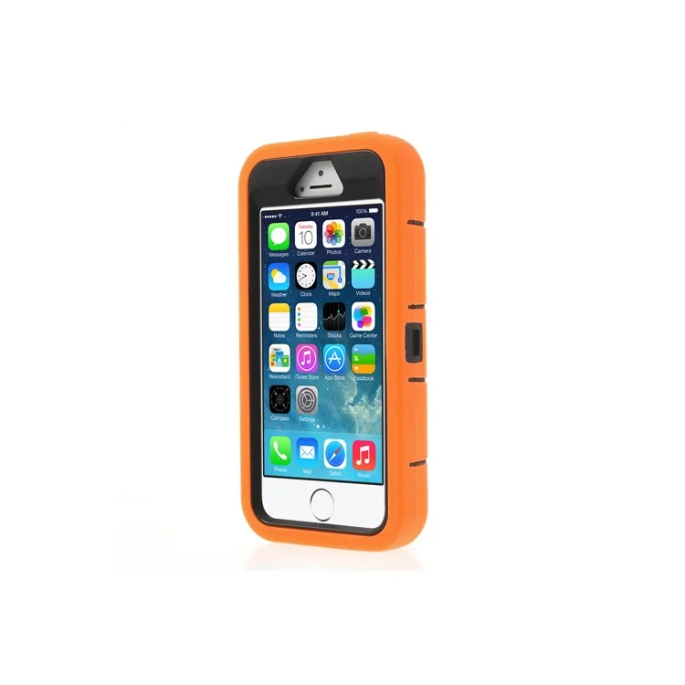 Orange 3-Piece PC & Silicone for iPhone 5s 5c 5 High Impact Combo Armor Case w/ Stand
