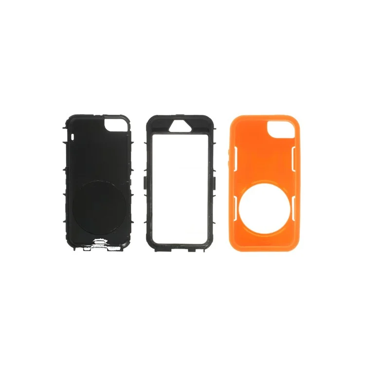 Orange 3-Piece PC & Silicone for iPhone 5s 5c 5 High Impact Combo Armor Case w/ Stand
