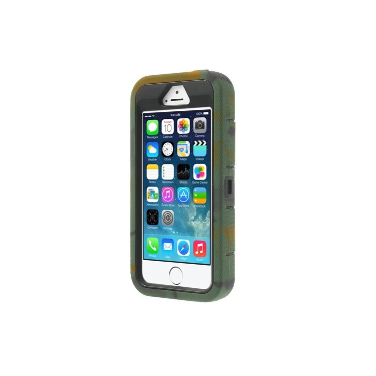 Camouflage 3-Piece PC & Silicone for iPhone 5s 5c 5 High Impact Armored Case w/ Stand