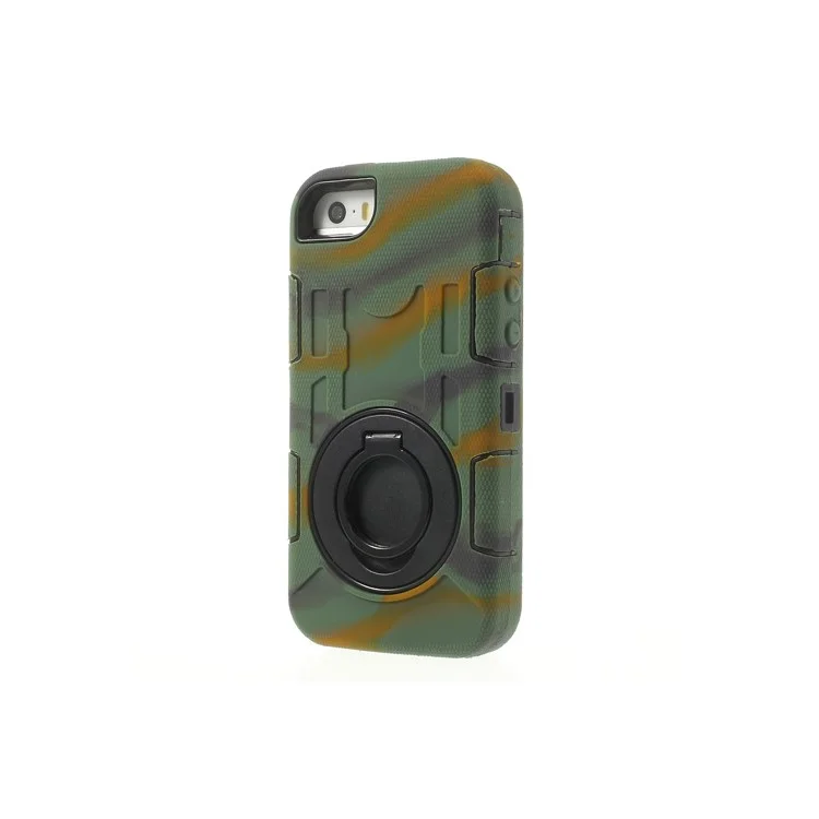 Camouflage 3-Piece PC & Silicone for iPhone 5s 5c 5 High Impact Armored Case w/ Stand