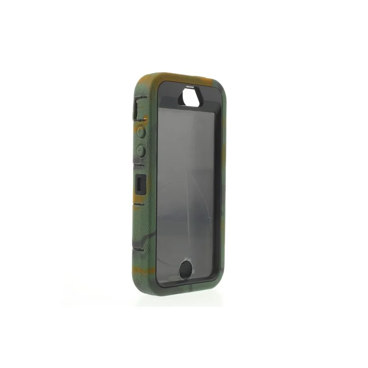 Camouflage 3-Piece PC & Silicone for iPhone 5s 5c 5 High Impact Armored Case w/ Stand