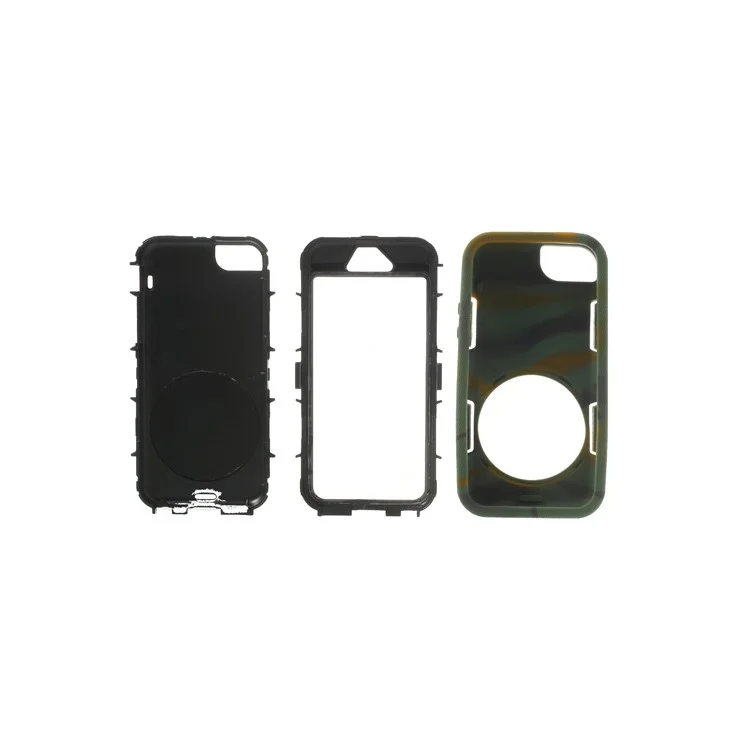 Camouflage 3-Piece PC & Silicone for iPhone 5s 5c 5 High Impact Armored Case w/ Stand