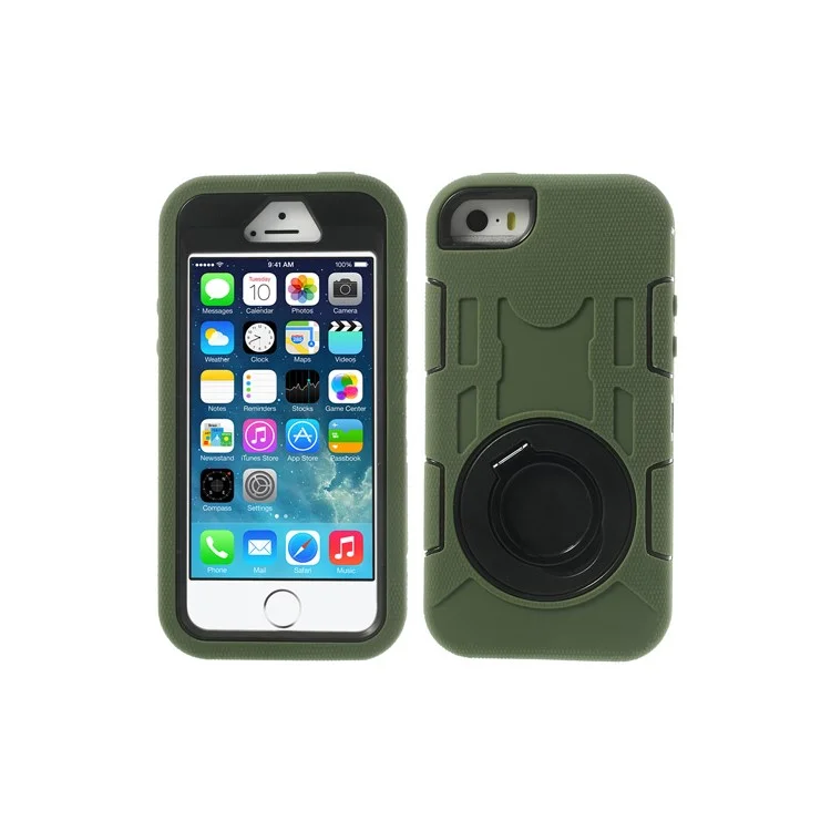 Army Green 3-Piece PC & Silicone for iPhone 5s 5c 5 High Impact Combo Shell w/ Holder