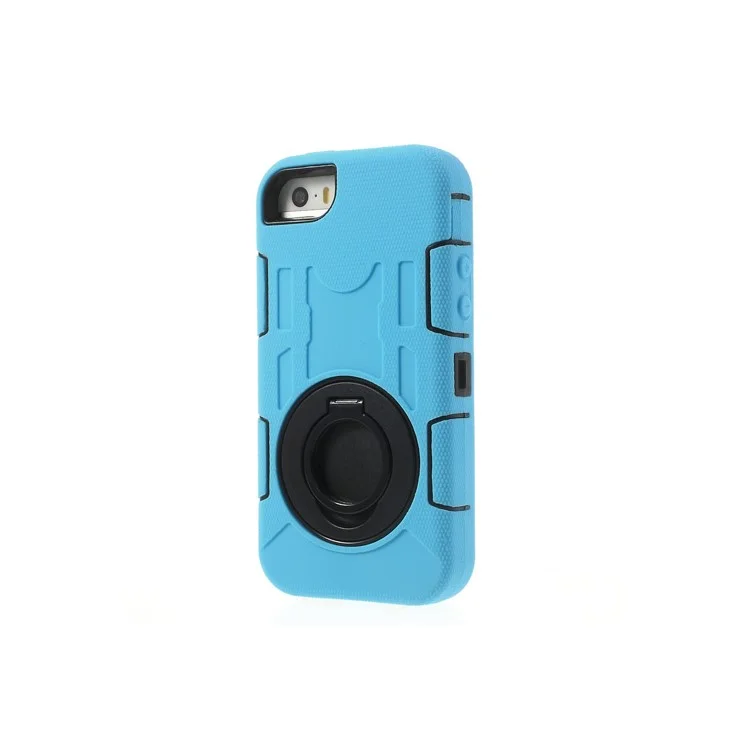 Pale Blue 3-Piece PC & Silicone High Impact Shell Case w/ Circular Stand for iPhone 5s 5c 5
