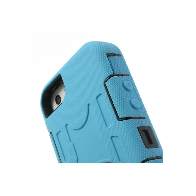 Pale Blue 3-Piece PC & Silicone High Impact Shell Case w/ Circular Stand for iPhone 5s 5c 5