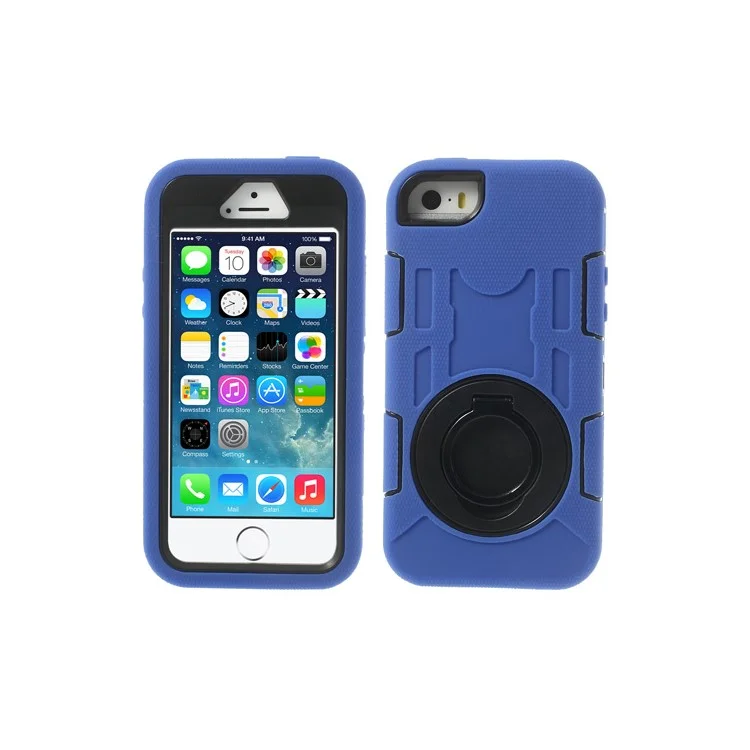 Deep Blue 3-Piece PC & Silicone High Impact Armor Shell w/ Circular Holder for iPhone 5s 5c 5