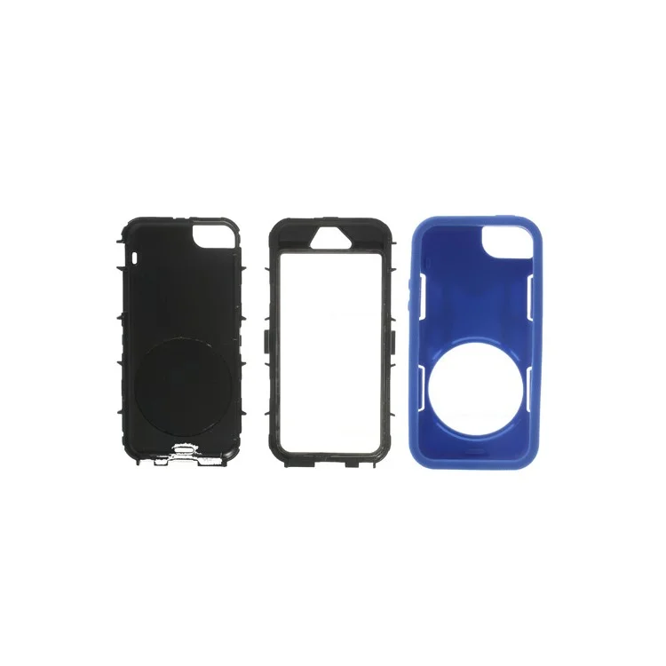 Deep Blue 3-Piece PC & Silicone High Impact Armor Shell w/ Circular Holder for iPhone 5s 5c 5