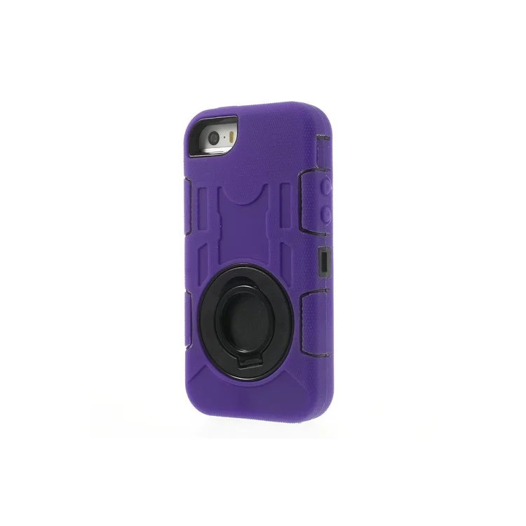 Purple 3-Piece PC & Silicone High Impact Armor Hybrid Case w/ Stand for iPhone 5s 5c 5