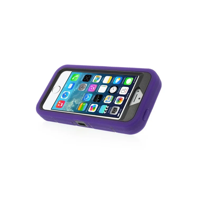 Purple 3-Piece PC & Silicone High Impact Armor Hybrid Case w/ Stand for iPhone 5s 5c 5