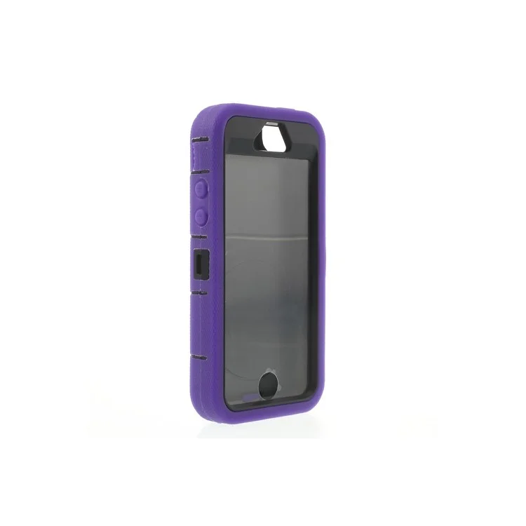 Purple 3-Piece PC & Silicone High Impact Armor Hybrid Case w/ Stand for iPhone 5s 5c 5