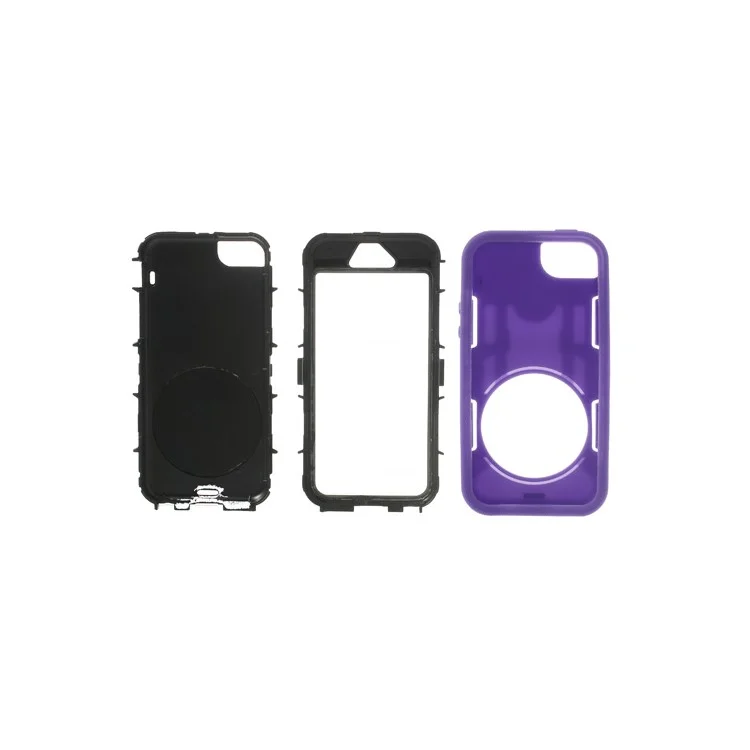 Purple 3-Piece PC & Silicone High Impact Armor Hybrid Case w/ Stand for iPhone 5s 5c 5