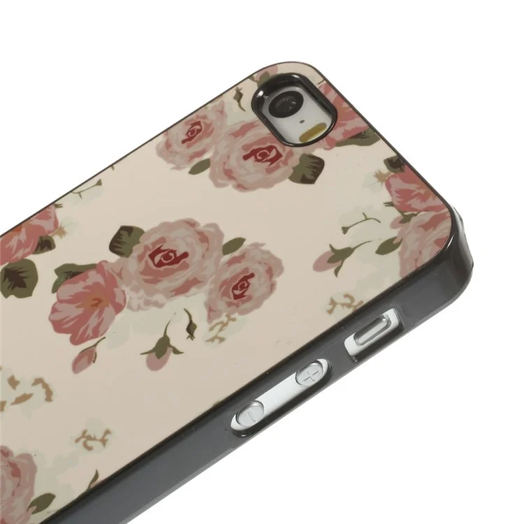 For iPhone 5 5S Spray Roses Pattern Beige Background Plastic Hard Shell