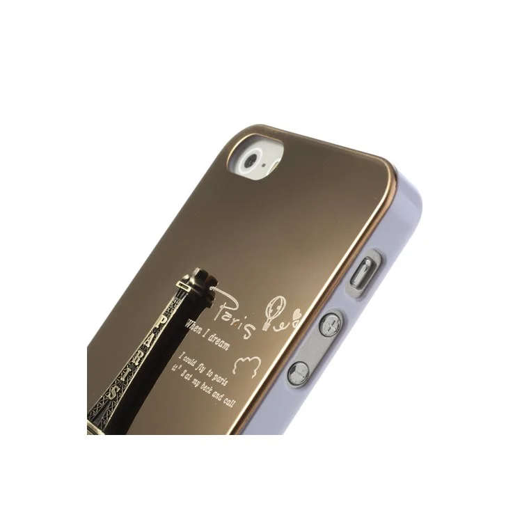 3D Eiffel Tower Plating Metal & Plastic Back Case for iPhone 5s 5 - Gold