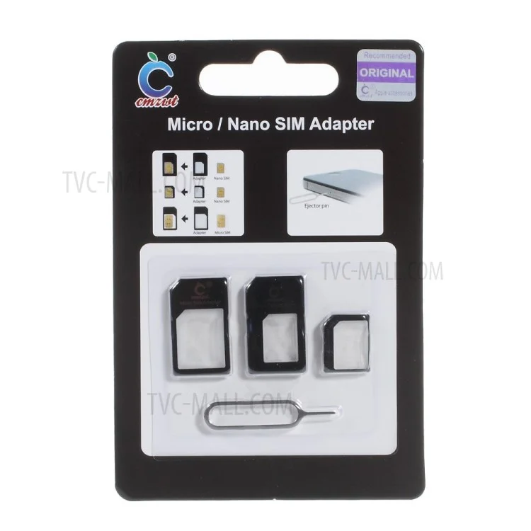 4 in 1 CMZWT Nano SIM to Micro SIM / Standard SIM Card Adapter & Eject Pin for iPhone 5s 5c 5 4s 4 iPad