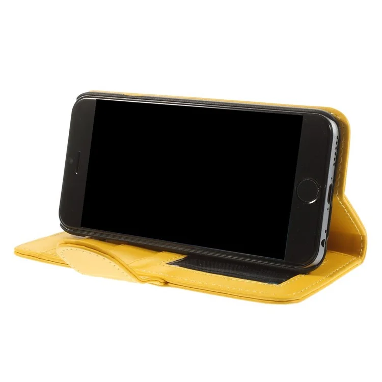 PU Leather Flip Wallet Stand Cover for iPhone 6 4.7 inch - Yellow