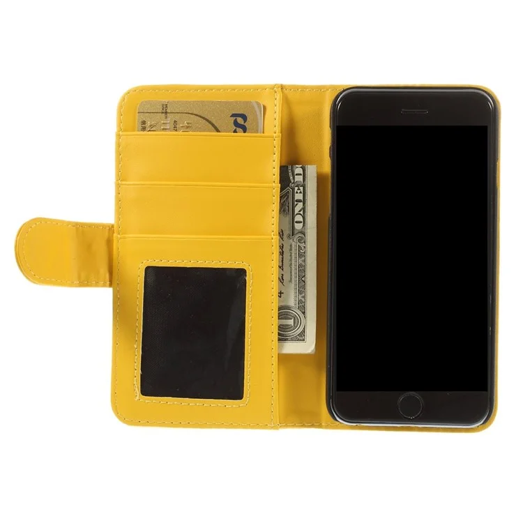 PU Leather Flip Wallet Stand Cover for iPhone 6 4.7 inch - Yellow
