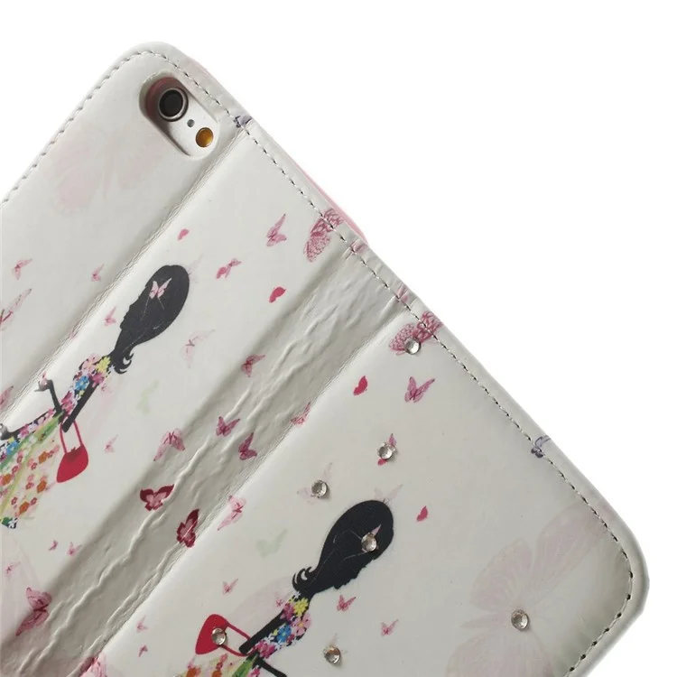 Fashion Shopping Girl & Butterflies Diamante Wallet Leather Stand Case for iPhone 6 4.7 inch
