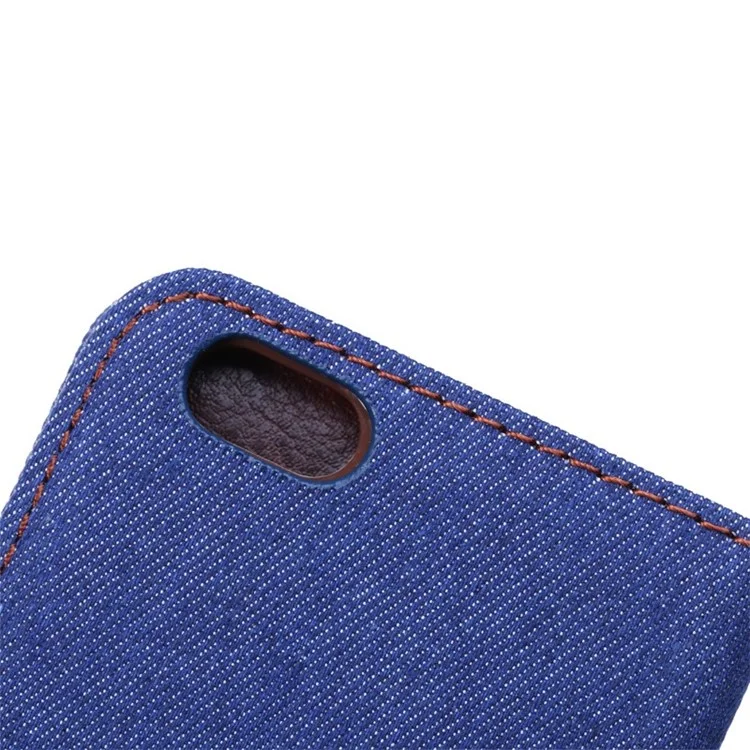 Jeans Cloth Skin Card Slots Leather Stand Cover for iPhone 6 4.7 inch - Dark Blue