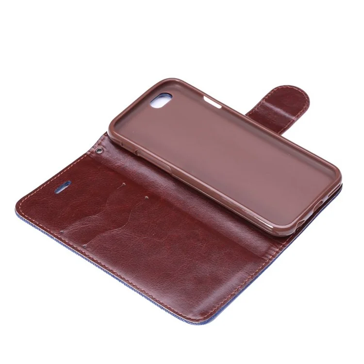 Jeans Cloth Skin Card Slots Leather Stand Cover for iPhone 6 4.7 inch - Dark Blue