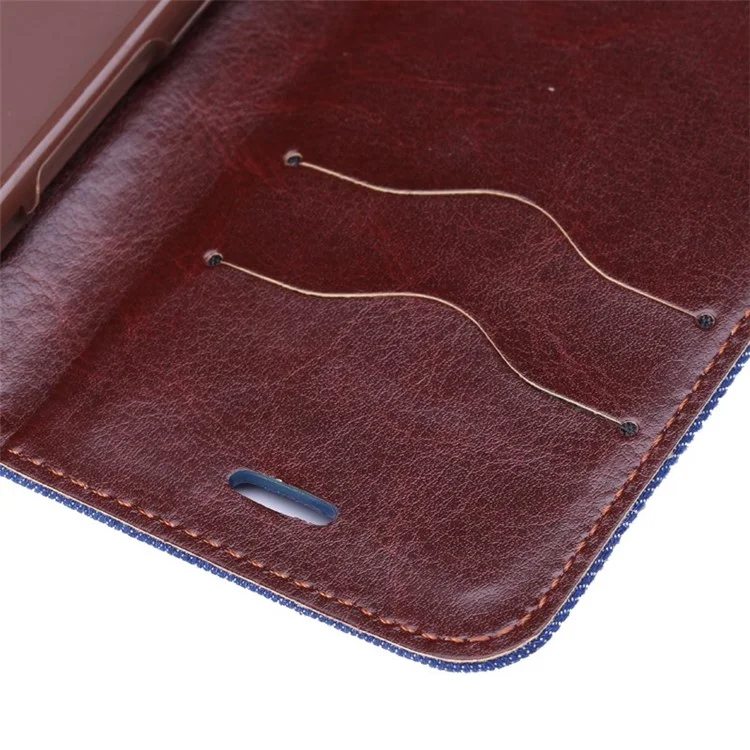 Jeans Cloth Skin Card Slots Leather Stand Cover for iPhone 6 4.7 inch - Dark Blue