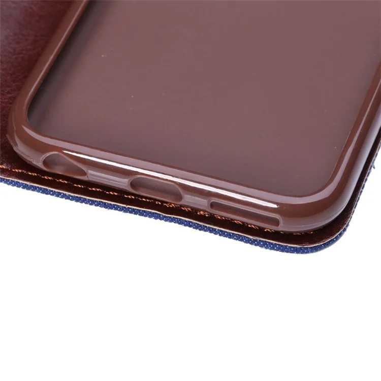 Jeans Cloth Skin Card Slots Leather Stand Cover for iPhone 6 4.7 inch - Dark Blue
