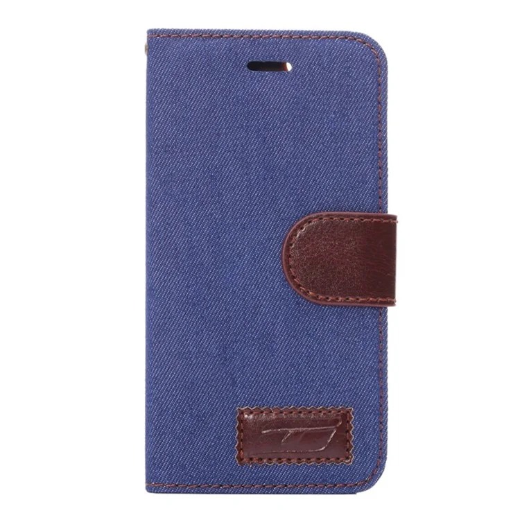 Jeans Cloth Skin Card Slots Leather Stand Cover for iPhone 6 4.7 inch - Dark Blue