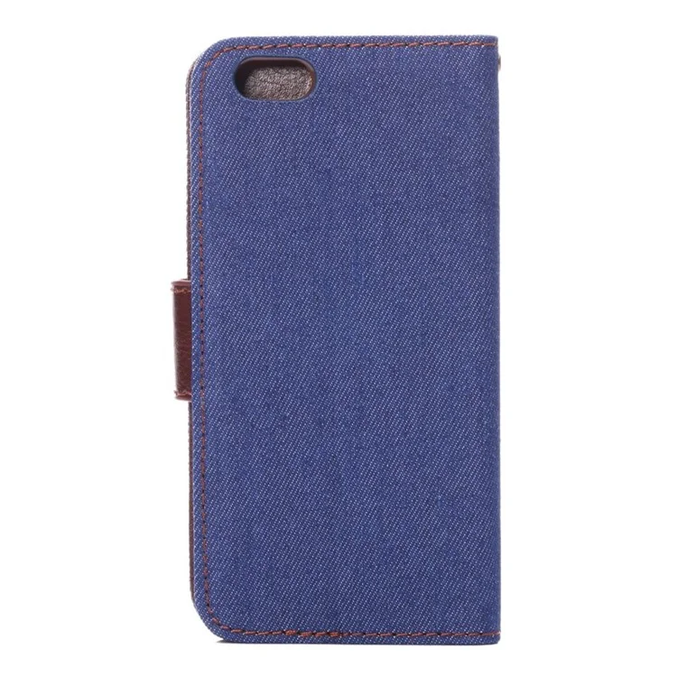 Jeans Cloth Skin Card Slots Leather Stand Cover for iPhone 6 4.7 inch - Dark Blue