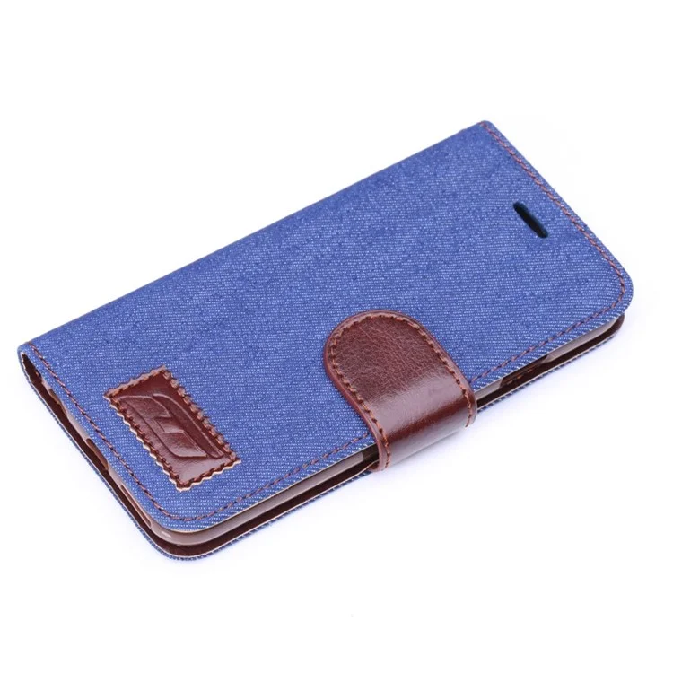 Jeans Cloth Skin Card Slots Leather Stand Cover for iPhone 6 4.7 inch - Dark Blue