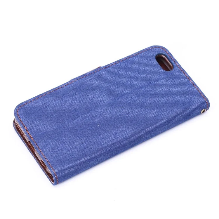Jeans Cloth Skin Card Slots Leather Stand Cover for iPhone 6 4.7 inch - Dark Blue