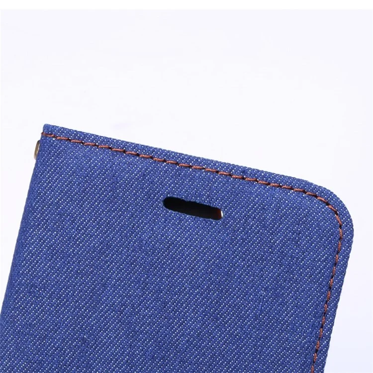 Jeans Cloth Skin Card Slots Leather Stand Cover for iPhone 6 4.7 inch - Dark Blue