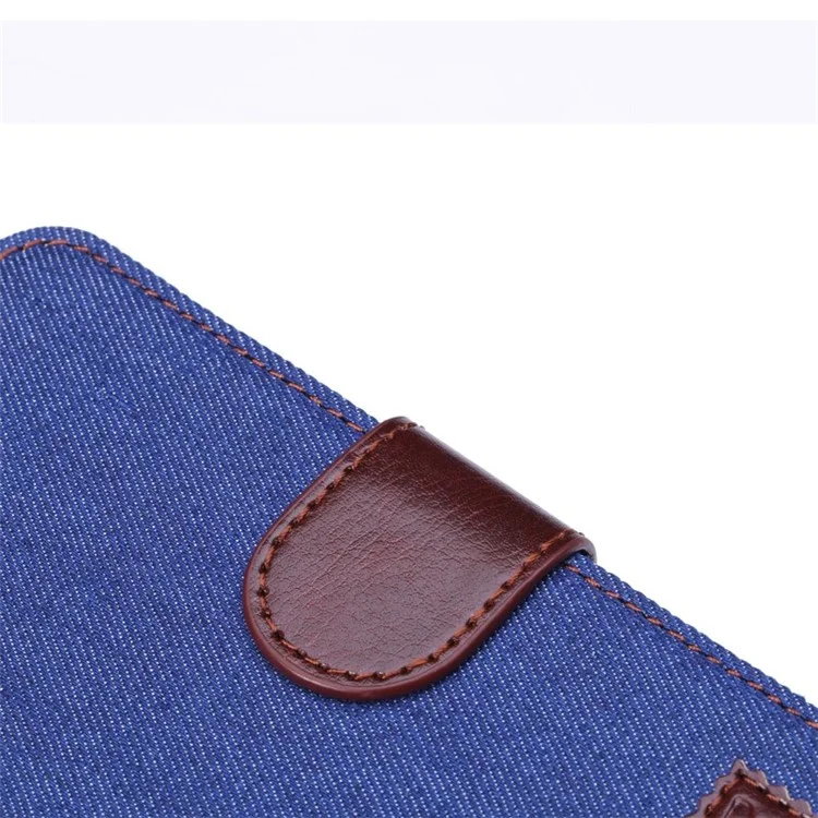 Jeans Cloth Skin Card Slots Leather Stand Cover for iPhone 6 4.7 inch - Dark Blue