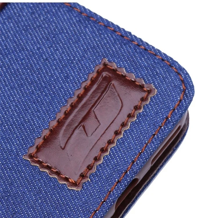 Jeans Cloth Skin Card Slots Leather Stand Cover for iPhone 6 4.7 inch - Dark Blue