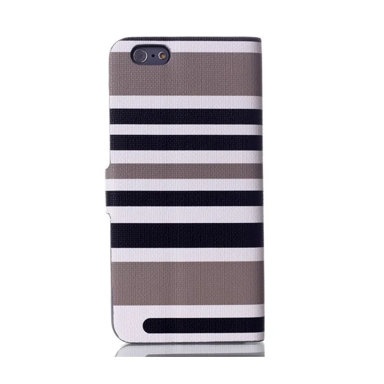Horizontal Lines Card Slots Leather Stand Case for iPhone 6 4.7 inch - Grey