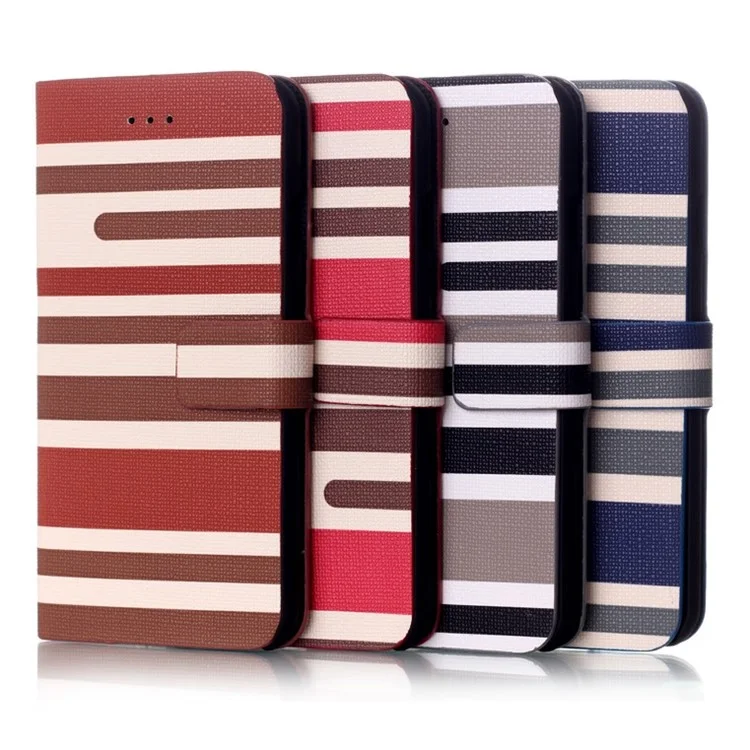 Horizontal Lines Card Slots Leather Stand Case for iPhone 6 4.7 inch - Grey