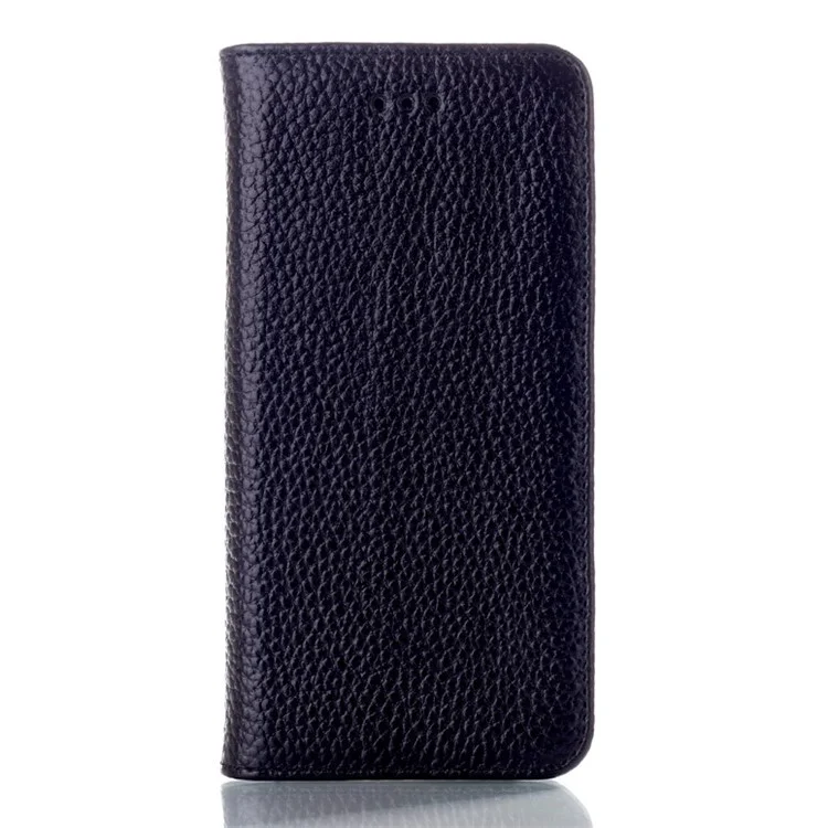 Magnetic Litchi Genuine Leather Stand Cover for iPhone 6 4.7 inch w/ Card Slot - Black