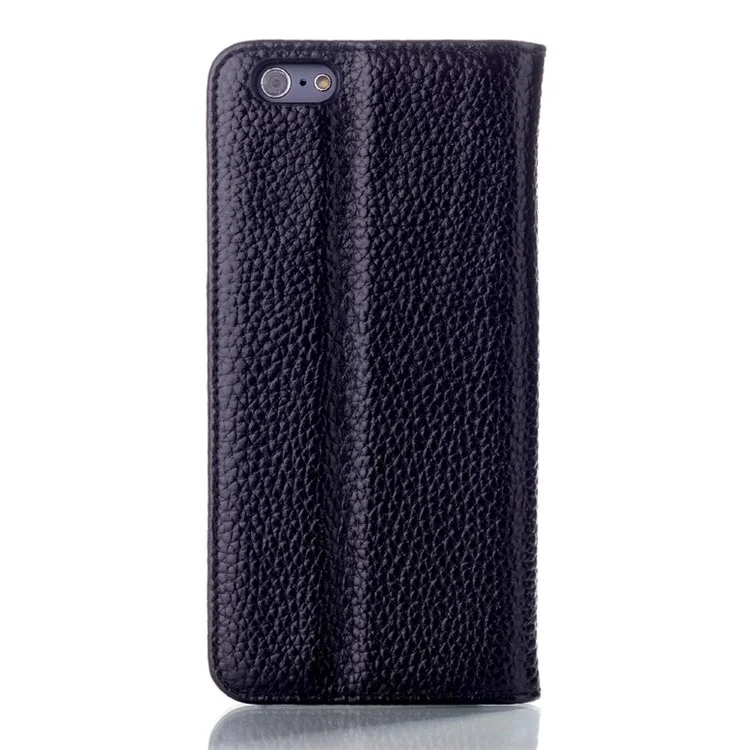 Magnetic Litchi Genuine Leather Stand Cover for iPhone 6 4.7 inch w/ Card Slot - Black