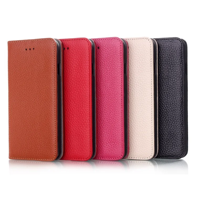 Magnetic Litchi Genuine Leather Stand Cover for iPhone 6 4.7 inch w/ Card Slot - Black