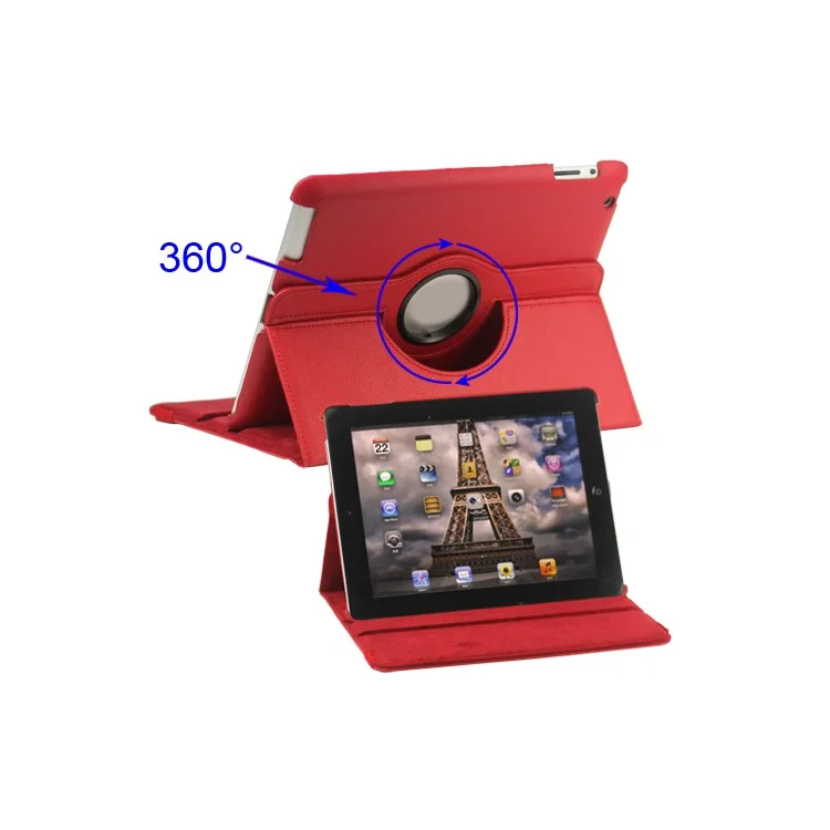 360 Degree Rotating New iPad 2 3 4 Leather Case Cover with Stand - Red